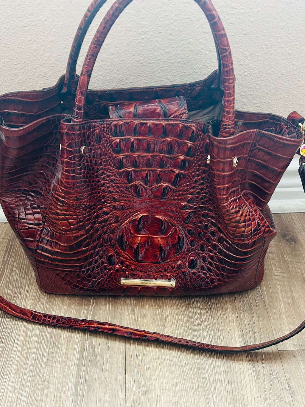 Brahmin Deep Red Croc-Embossed Satchel